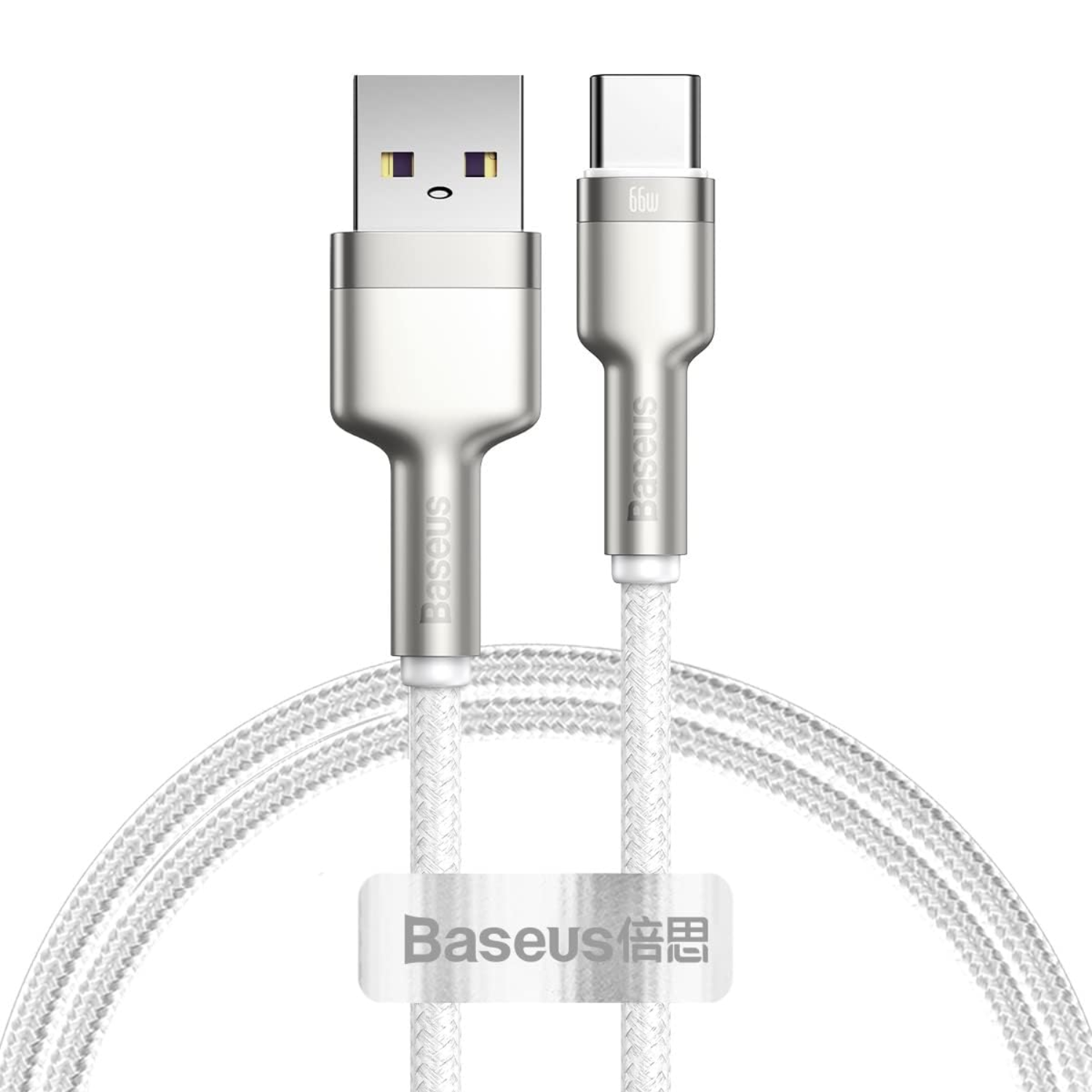 Baseus Cafule Premium 66W Fast Charging Cable 1M USB to Type C Metal White - Perfect for iPhone, Samsung & Android Devices at Home, Office & Travel