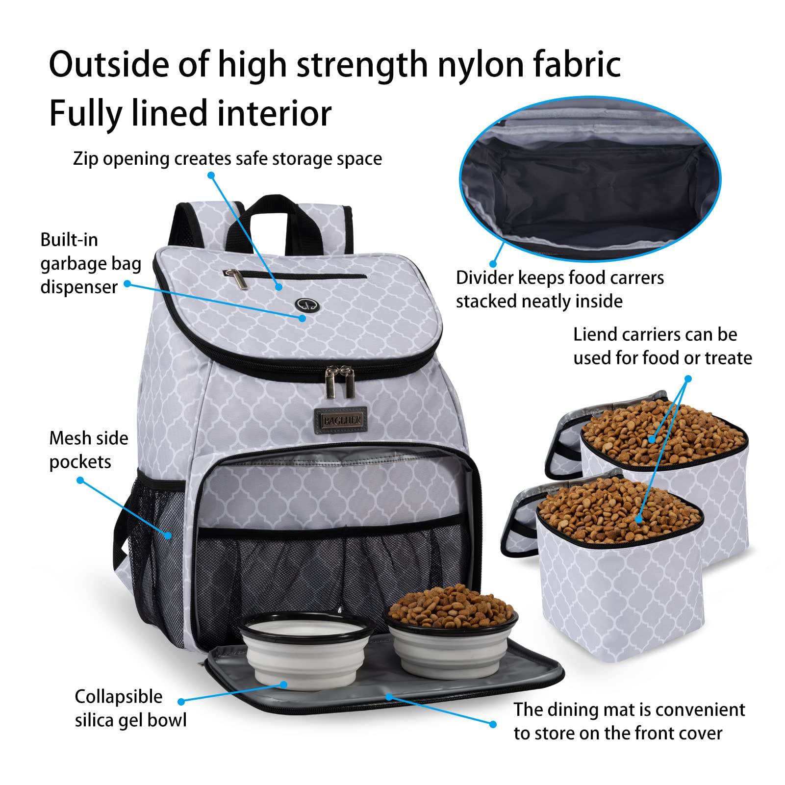 BAGLHER Airline Approved Dog Travel Backpack - Pet Carrier with 2 Collapsible Bowls & Food Containers for Small Medium Dogs | Perfect for Air Travel, Hiking, and Outdoor Adventures