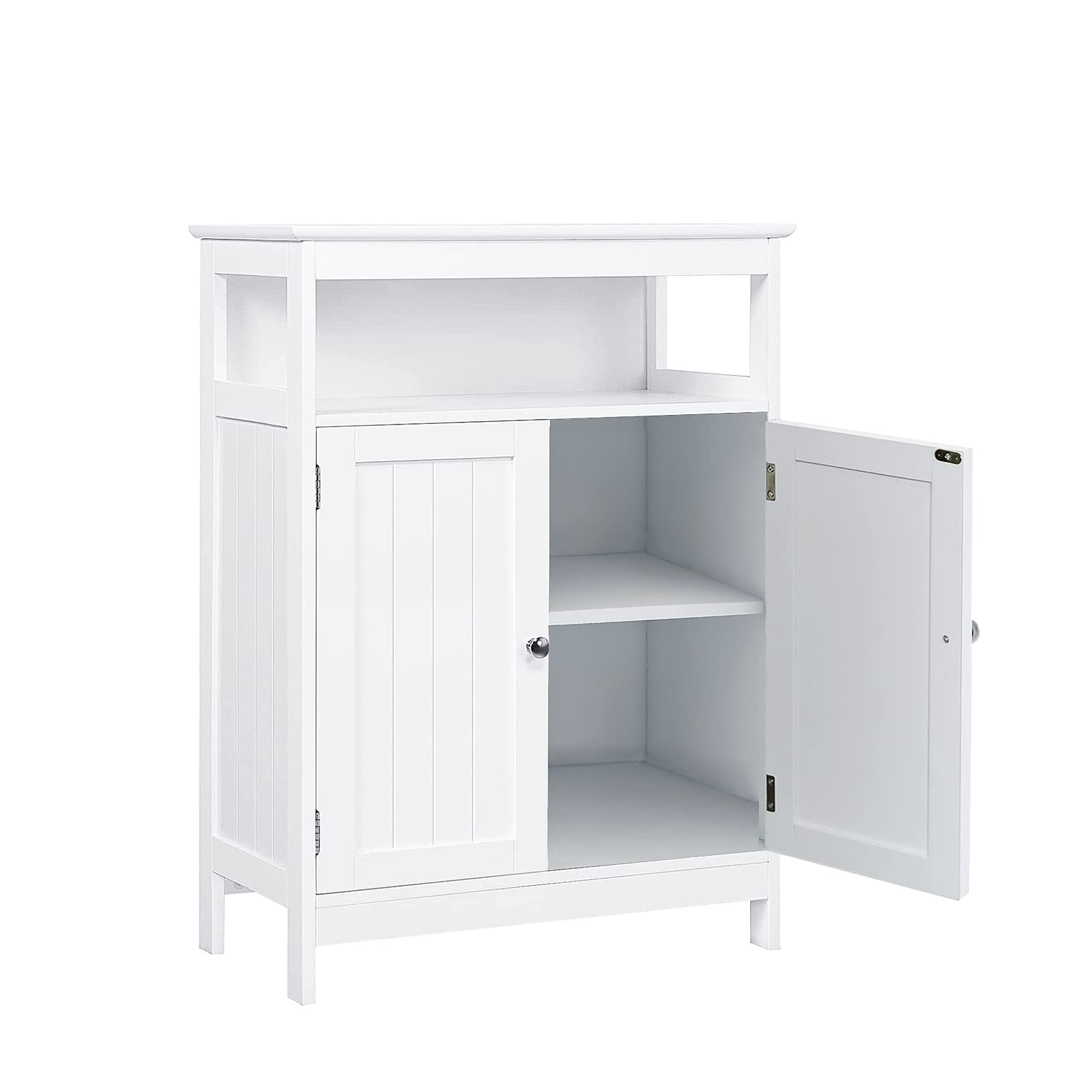 White Wooden Bathroom Storage Cabinet with 2 Doors & Adjustable Shelf - Freestanding Organizer for Bathroom, Living Room, Bedroom & Entryway - Perfect for Towel Storage, Toiletries Organization & Home Decor