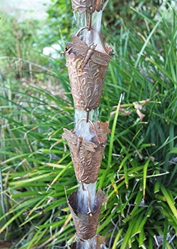 Dragonfly-Themed Copper Rain Chain with Installation Kit (16 Foot) - Perfect for Garden, Patio, and Downspout Decoration
