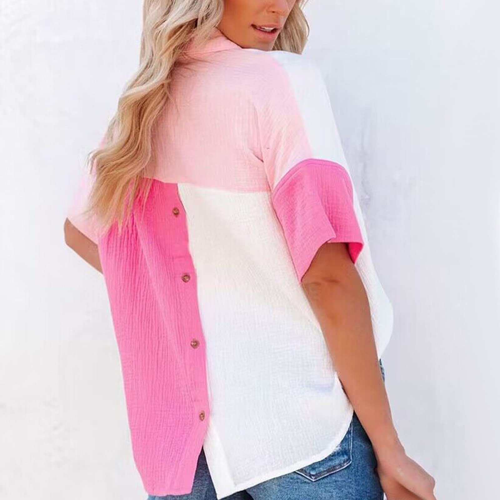 Women's Color Block Button Down Shirt - Long Sleeve Oversized Boyfriend Blouse for Casual Wear, Office & Date Night Outfits