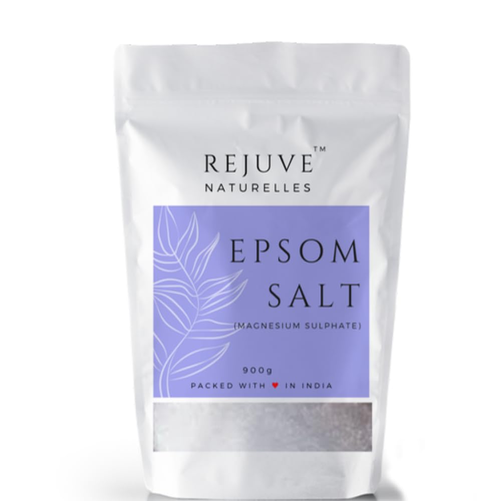 Rejuve Naturelles Premium Epsom Salt 900g - 100% Pure Magnesium Sulfate Crystals for Muscle & Foot Pain Relief, Plant Growth | Natural Relaxation & Recovery for Bath Soak, Gardening & Home Spa
