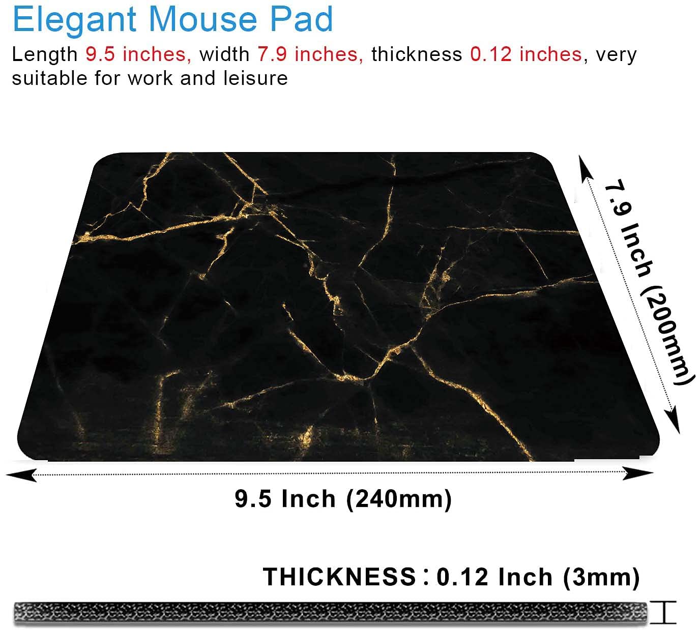 Black and Gold Marble Mouse Pad - Non-Slip Rubber Base Wireless Mouse Mat for Laptop & PC, Portable Office Desk Accessory with Modern Marble Design for Gaming, Work & Home Use