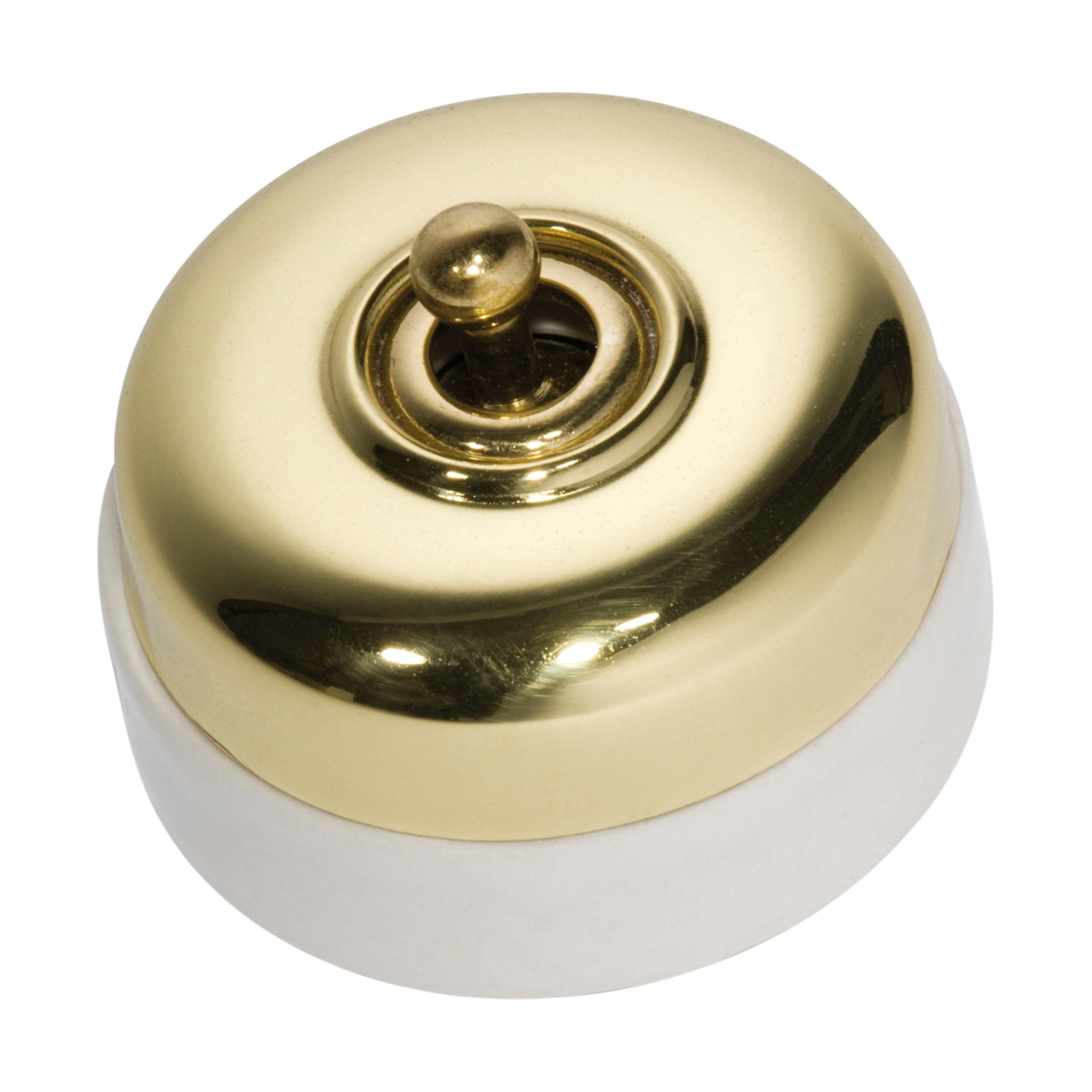 5100 Switch Ivory Porcelain Base with Polished Brass Finish - 60mm x 48mm (DxP) - Perfect for Vintage Lighting Fixtures and Home Restoration Projects