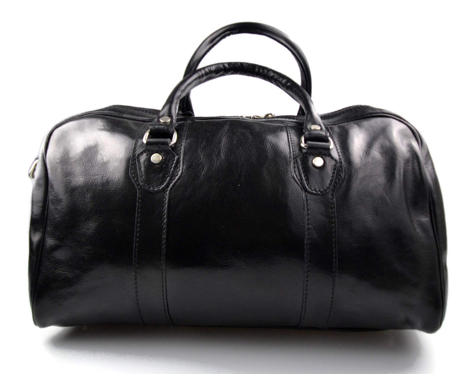 **Genuine Italian Leather Travel Bag for Men & Women - Carry-On Duffle with Handles & Shoulder Strap - Black Sports Leather Cabin Luggage (Perfect for Business Trips, Gym & Weekend Getaways)**