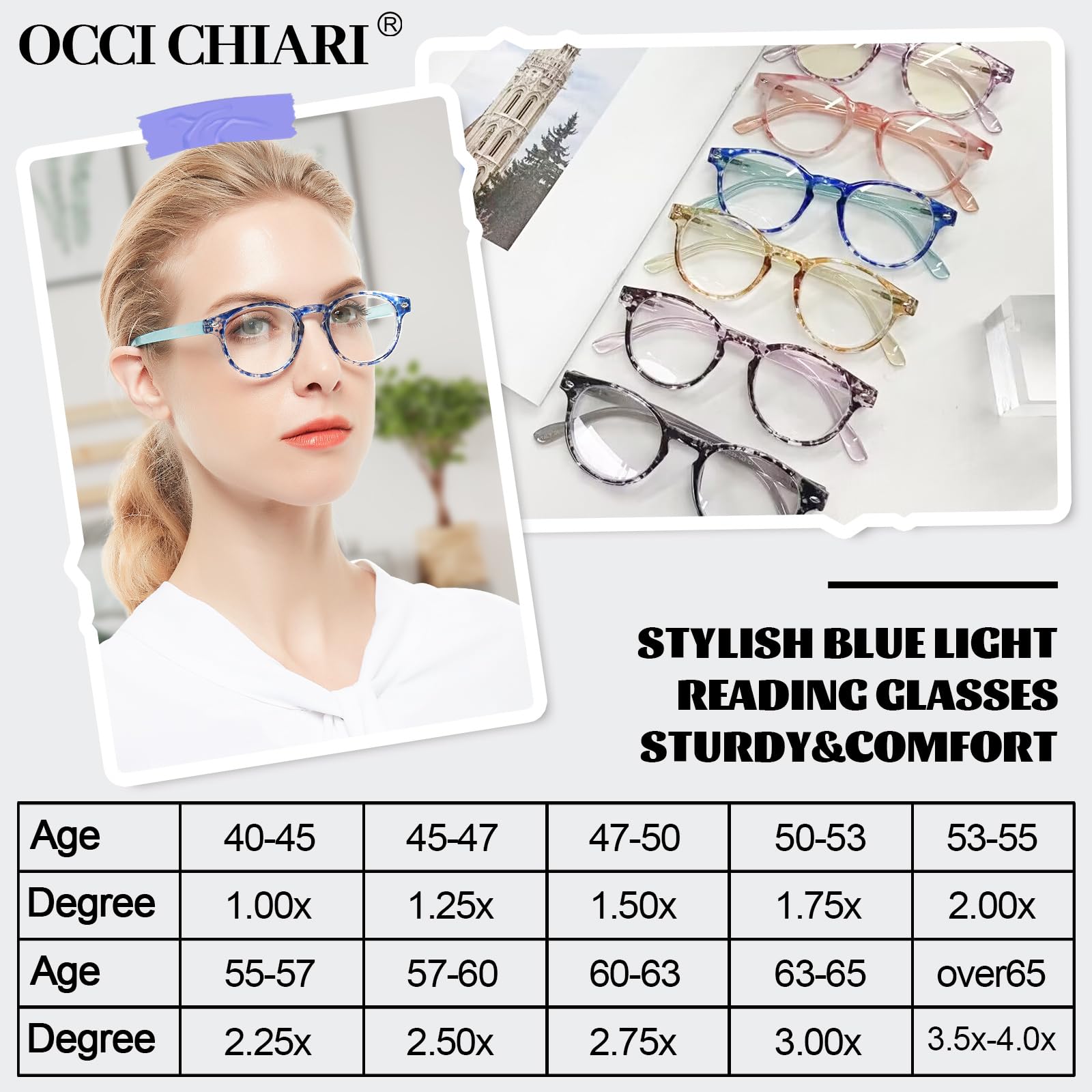 OCCI CHIARI Blue Light Blocking Reading Glasses for Women - Computer Glasses with 1.0 to 6.0 Magnification for Small Faces - Perfect for Office Work, Screen Time & Digital Eye Strain Relief