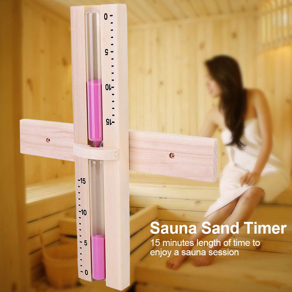 15-Minute Sauna Sand Timer Hourglass - Wooden Wall-Mounted Sauna Clock with Pink Sands for Home Spa, Steam Room & Relaxation Therapy