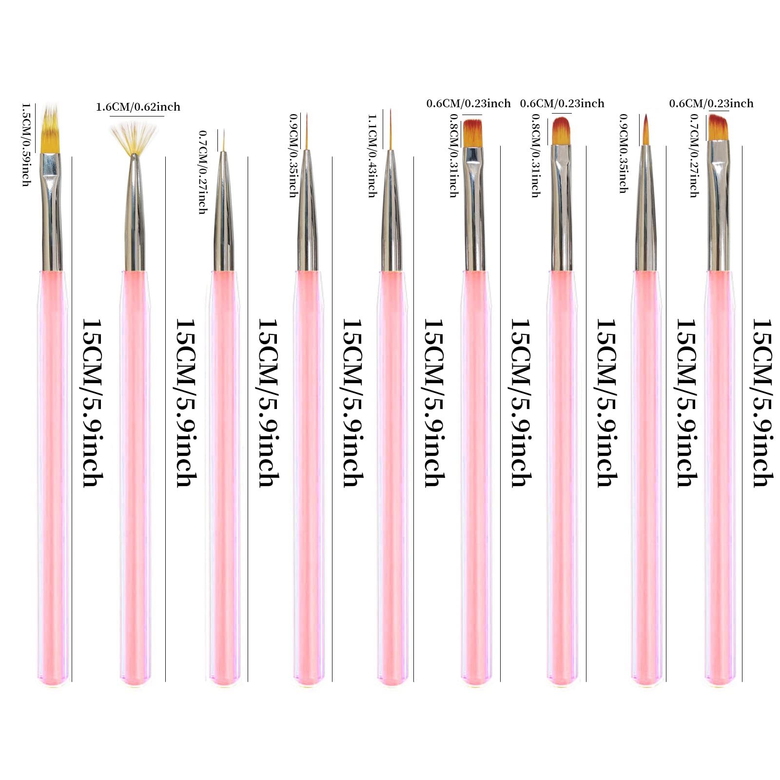 9PCS Professional Nail Art Brush Set for Gel & Acrylic Nails - Dotting Tools, Painting Brush Pens for DIY Nail Designs (Pink) | Perfect for Salon, Home Manicure & Nail Art Enthusiasts