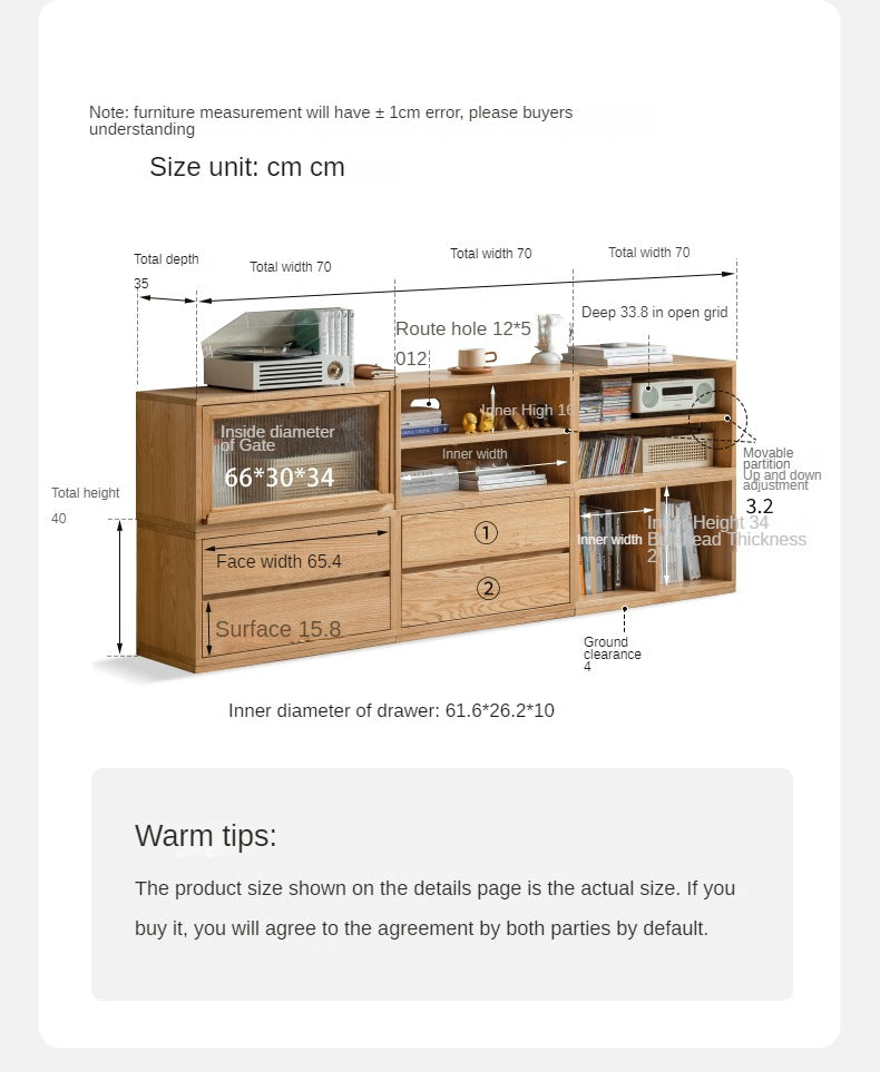Modern Oak Solid Wood TV Stand with Free Combination Storage Shelves - Perfect for Living Room, Home Theater & Entertainment Center Organization