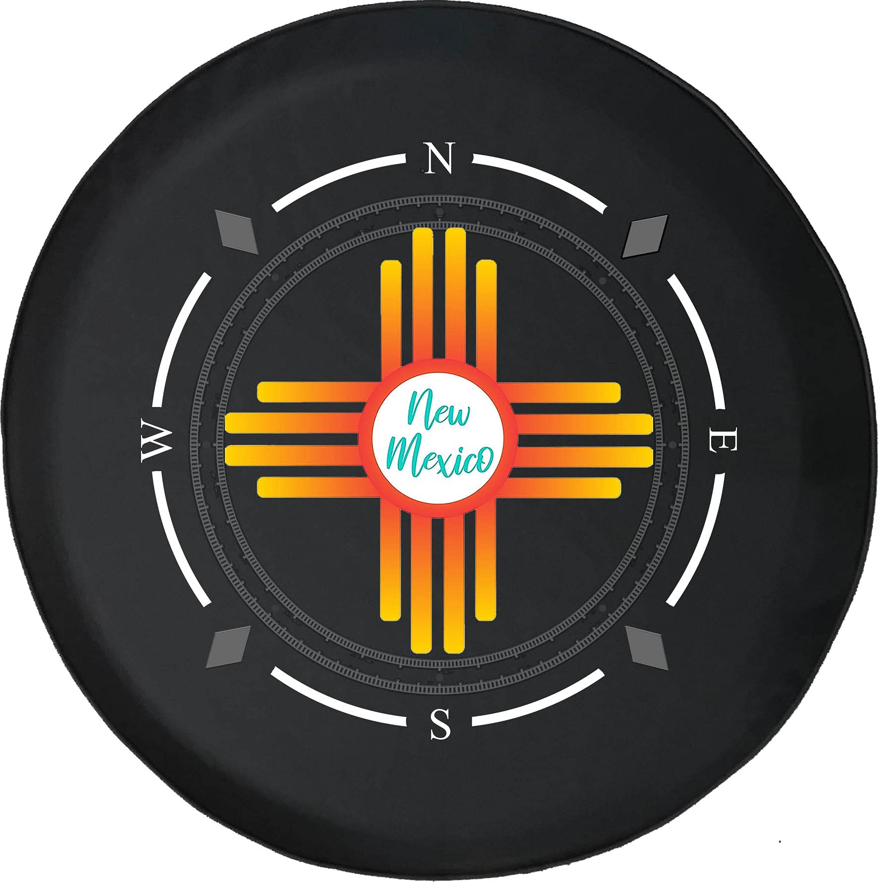 American Unlimited Spare Tire Cover with Compass & New Mexico Flag Design - Universal Fit for SUV, Trailer, RV & Most Vehicles | Durable Wheel Protector for Off-Road Adventures & Camping Trips
