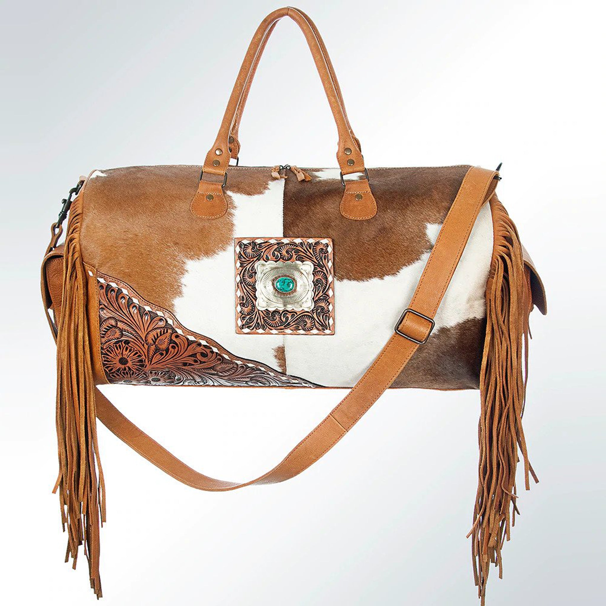 American Darling Genuine Cowhide Tooled Duffel Bag - Vintage Leather Travel Bag for Men & Women - Perfect for Gym, Weekend Getaways & Business Trips
