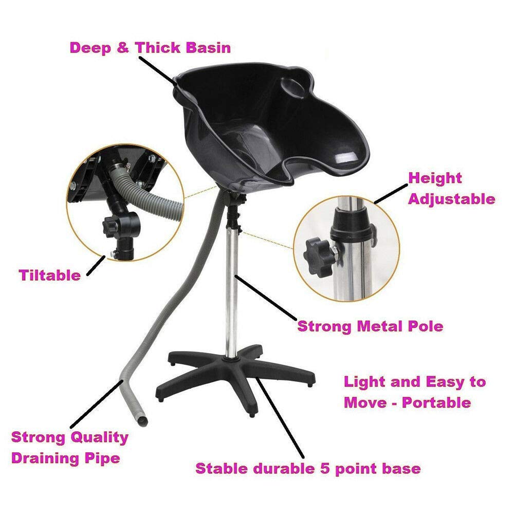 Professional Adjustable Height Barber Hair Basin - Portable Salon Shampoo Bowl with Stand & Drain Pipe for Hair Washing & Treatment | Perfect for Home Salon, Barbershop & Mobile Hair Services