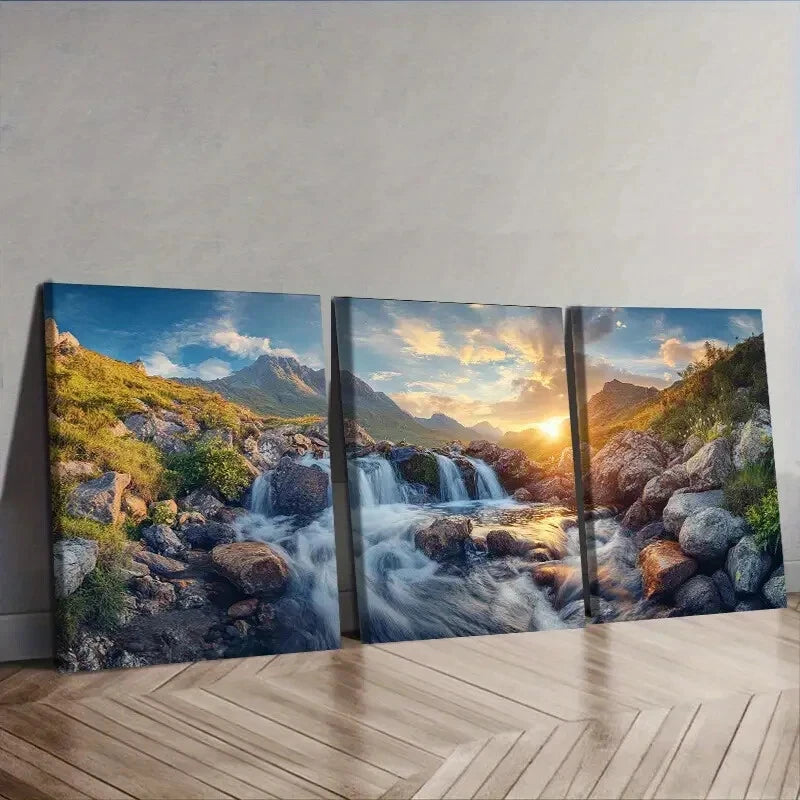 3-Piece Scottish Highlands Sunset Landscape Wall Art Set - Framed Canvas Prints 40x60cm - High Quality Australian Made Wall Decor - Ready to Hang - Perfect for Living Room, Bedroom & Office Decor
