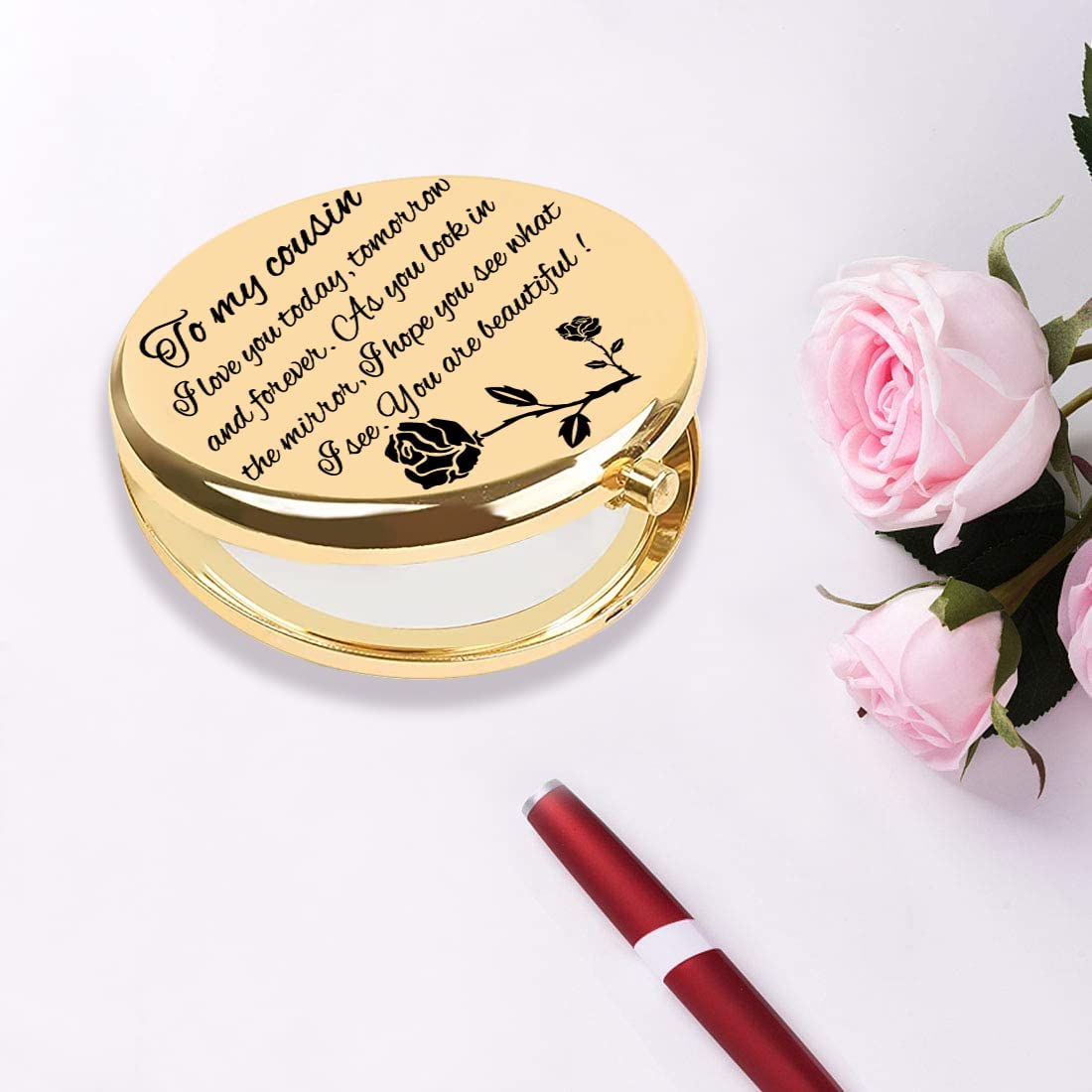 HnoonZ Cousin Gifts for Women - Christmas Makeup Bag & Travel Toiletry Organizer with Zipper & Compact Mirror | Perfect for Cosmetics Storage, Travel Essentials & Holiday Presents
