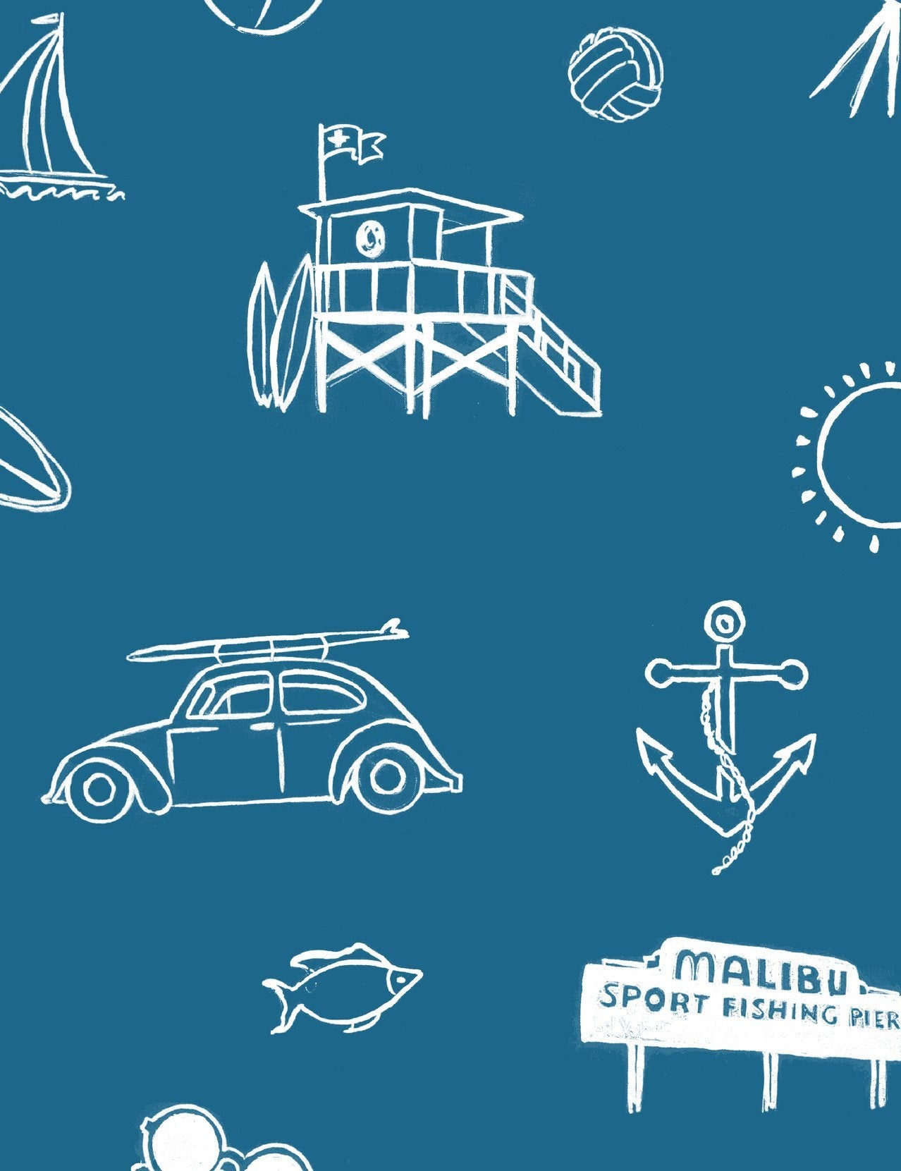 Nathan Turner 'Malibu' Wallpaper - Cadet Blue on White Design for Coastal & Beach House Decor