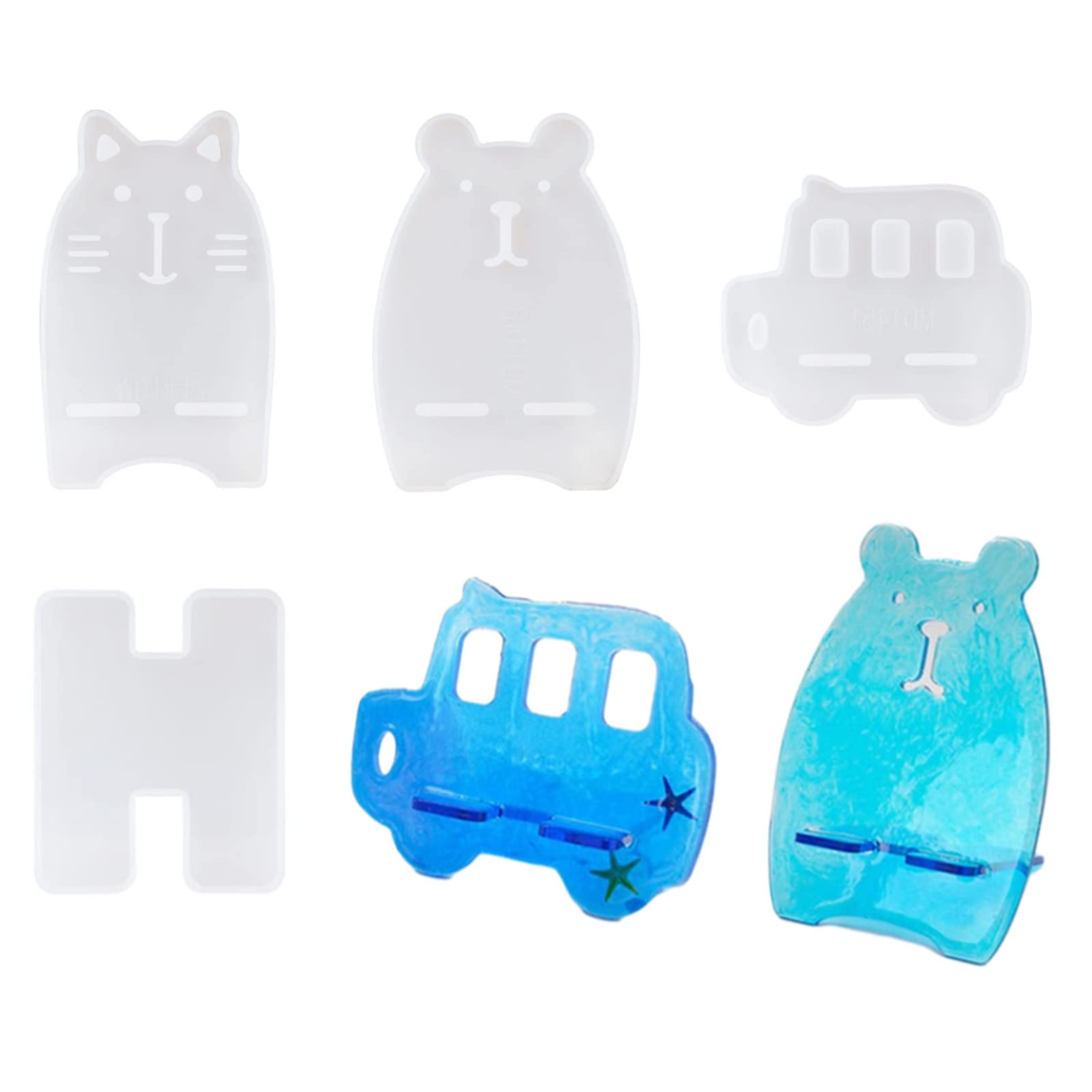 Boutigem 3-Piece Resin Phone Holder Mold Set - Bear Cat Bus Shaped Silicone Molds for DIY Epoxy Resin Crafts, Unique Cell Phone Stands - Perfect for Crafting Custom Phone Holders, Desk Organizers & Gift Making
