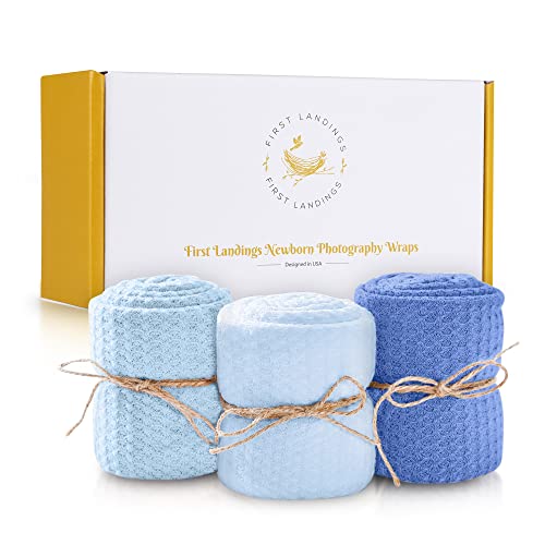 First Landings Baby Wrap - Set of 3 Premium Knit Wraps for Newborns | Soft Swaddle Blankets, Photography Props & Receiving Blankets | Perfect for Baby Shower Gifts, Hospital Photos & Cozy Swaddling