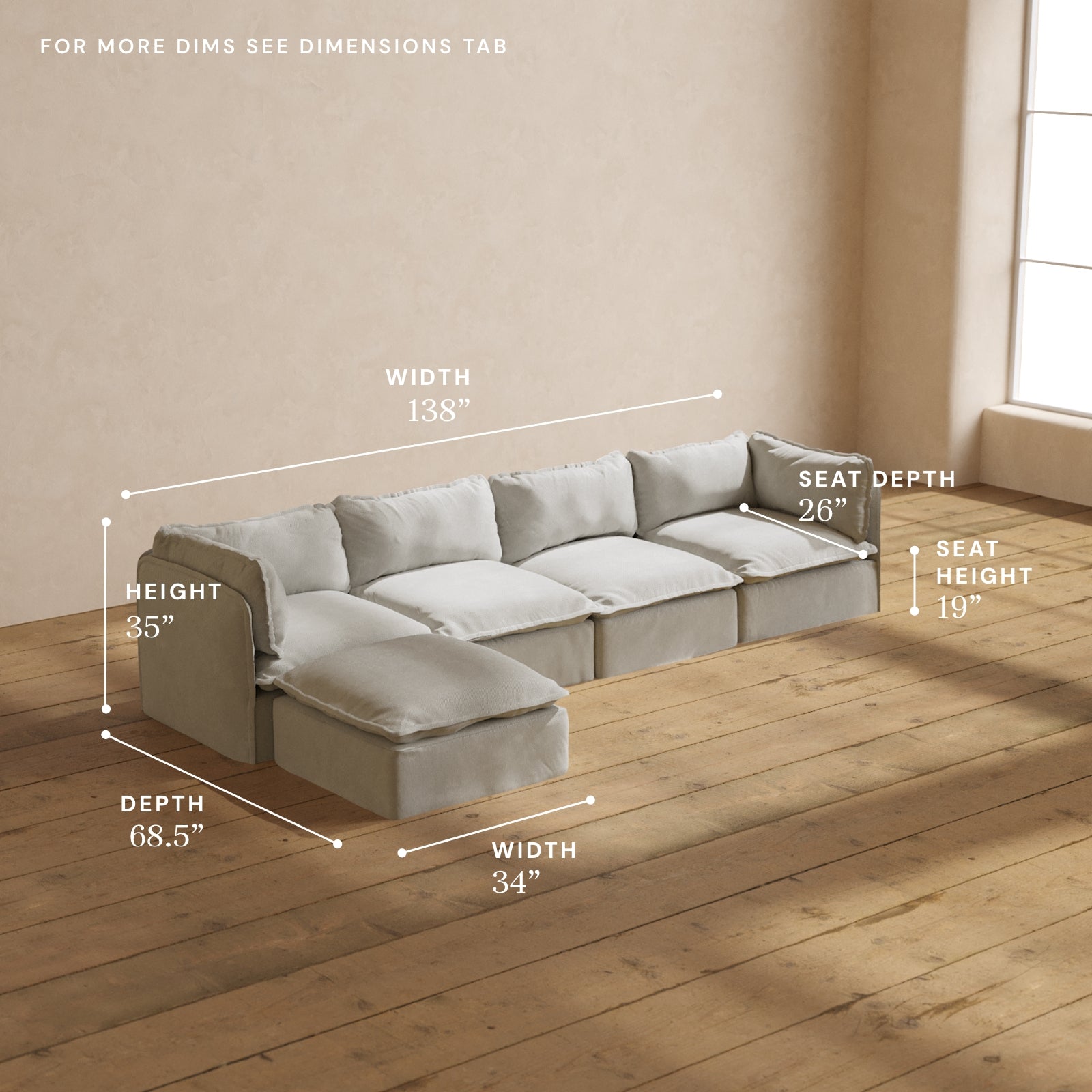 Modular Performance 4-Seater Sectional Sofa in Cloud Color | Soft & Durable Fabric | Perfect for Living Room, Family Room & Home Theater