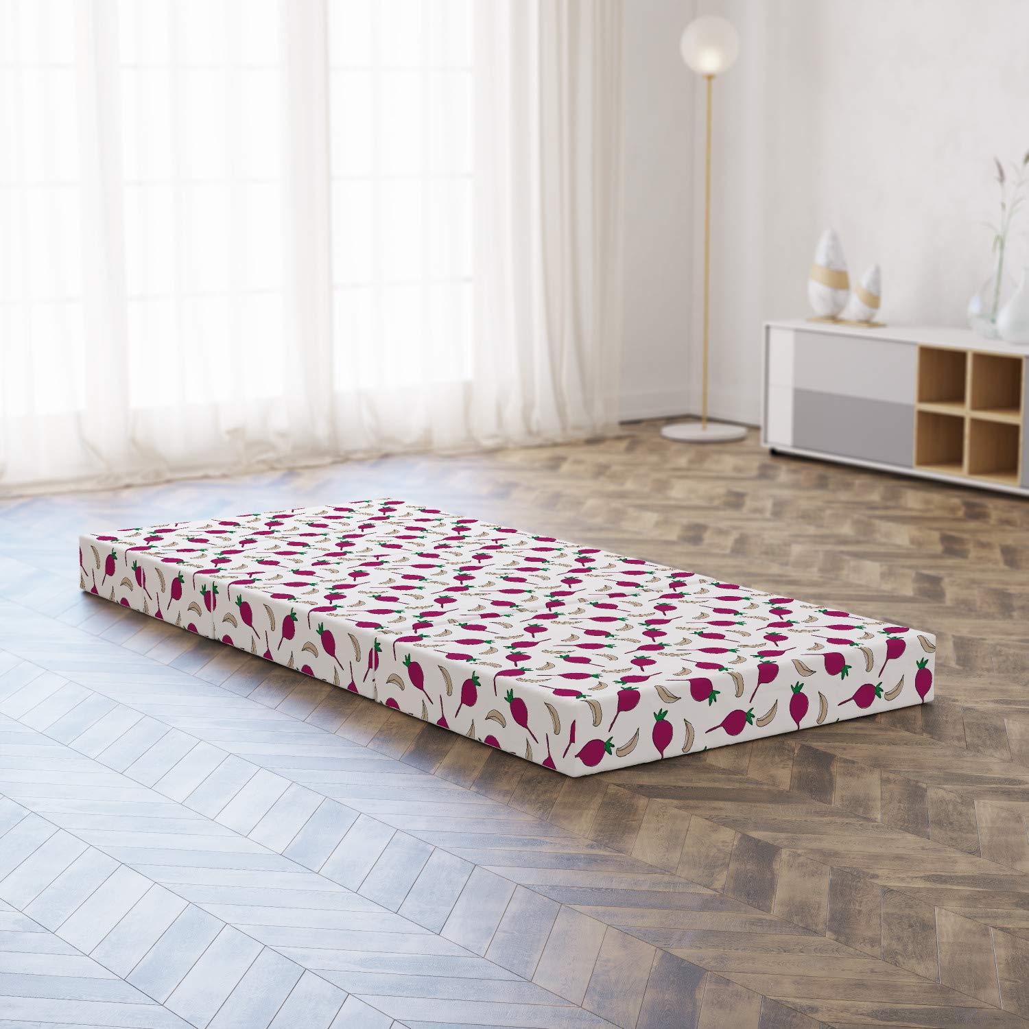 Ambesonne Foldable Mattress with Cartoon Vegetables Print - 74.8