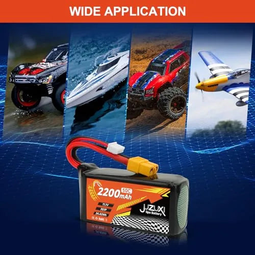 2 Pack 11.1V 2200mAh 3S 50C Lipo Battery Rechargeable Lithium Polymer RC Battery with XH & XT60 Connectors for RC Cars, Drones, Airplanes, Helicopters - Perfect for FPV Racing and RC Hobbyists