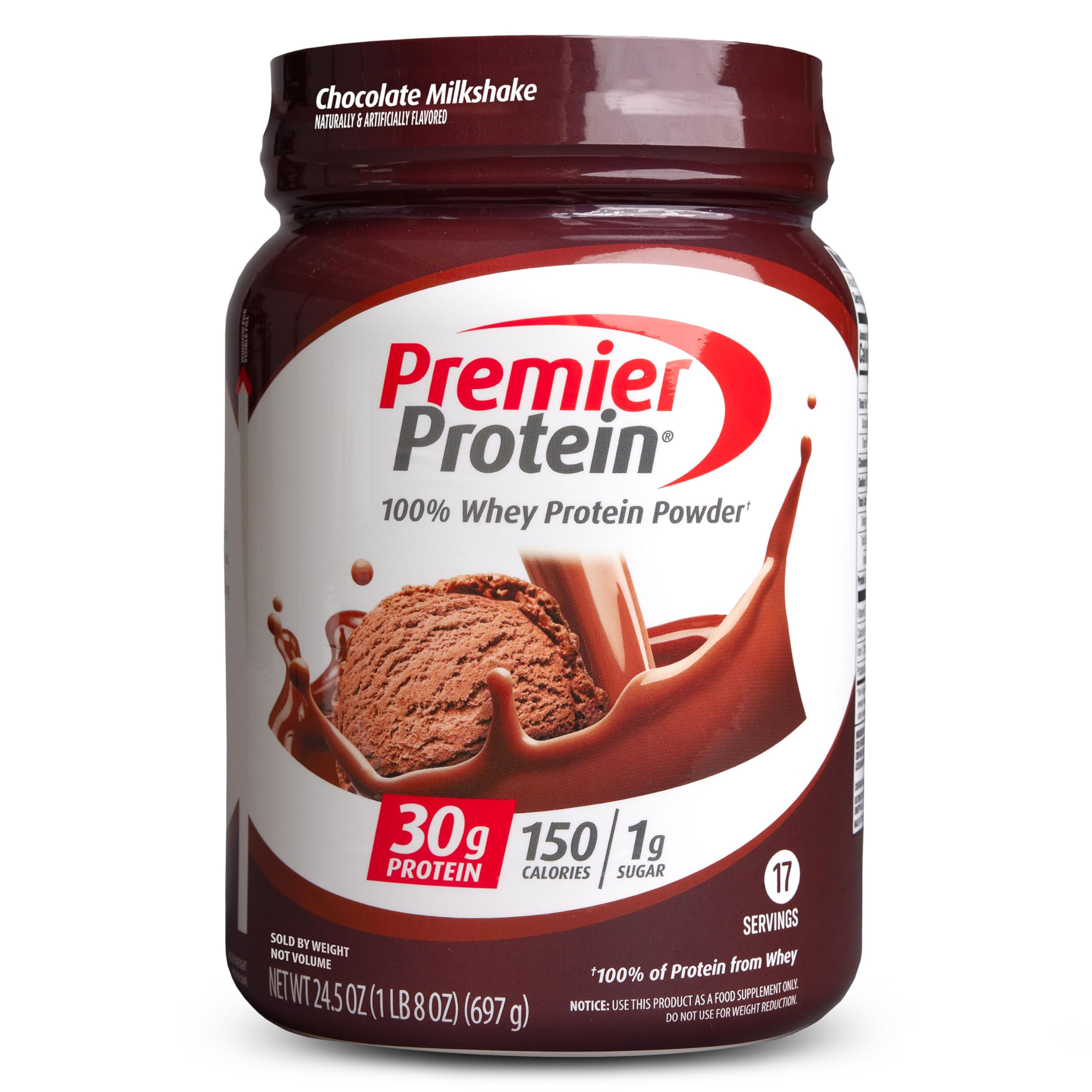 Premier Protein Powder - Chocolate Milkshake Flavor, 30g Protein, 1g Sugar, 100% Whey Protein, Keto Friendly, Gluten Free, No Soy Ingredients, 24.5oz (Pack of 1) - Perfect for Post-Workout Recovery, Weight Management & Healthy Smoothies