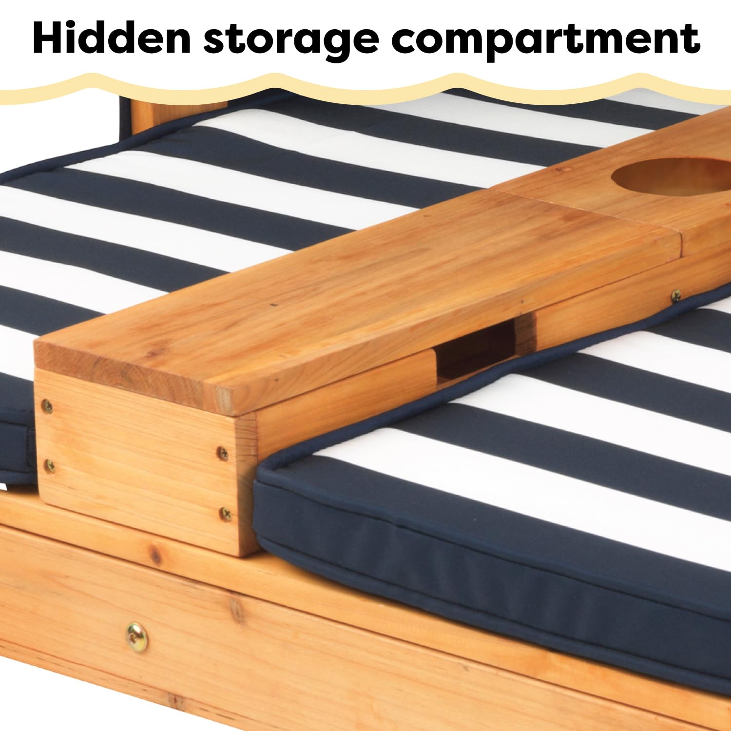 KidKraft Wooden Outdoor Double Chaise Lounge for Kids with Cup Holders - Patio Furniture Set with Navy & White Striped Fabric - Perfect Gift for Ages 3-8 - Ideal for Backyard, Poolside & Outdoor Play Areas