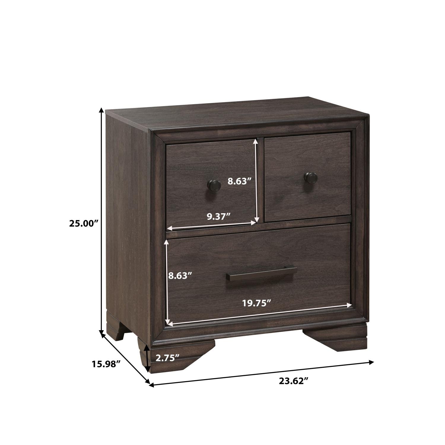 Right2Home Granite Falls Night Stand with USB Port - Modern Brown Bedside Table for Bedroom, Living Room & Guest Room - Compact Nightstand with Charging Station & Storage Shelf