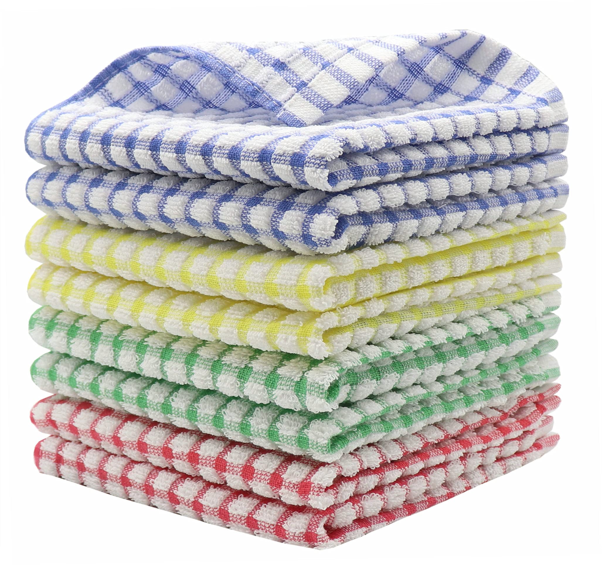 HFGBLG 12x12 Inch Cotton Dish Rags - Set of 8 Super Absorbent Kitchen Cleaning Towels, Soft Wash Cloths for Dishes & Countertops (Mixed Colors) - Perfect for Daily Kitchen Cleaning, Dish Drying & Household Chores