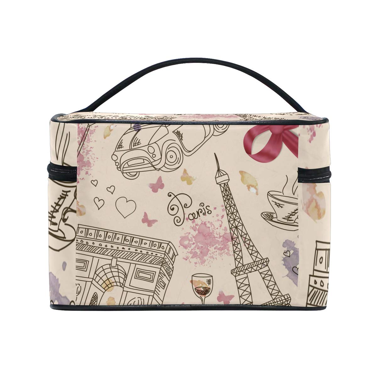 Hand Drawn Paris Cosmetic Bag - Travel Makeup Train Case & Storage Organizer for Women | Perfect for Vacation, Gym & Daily Essentials