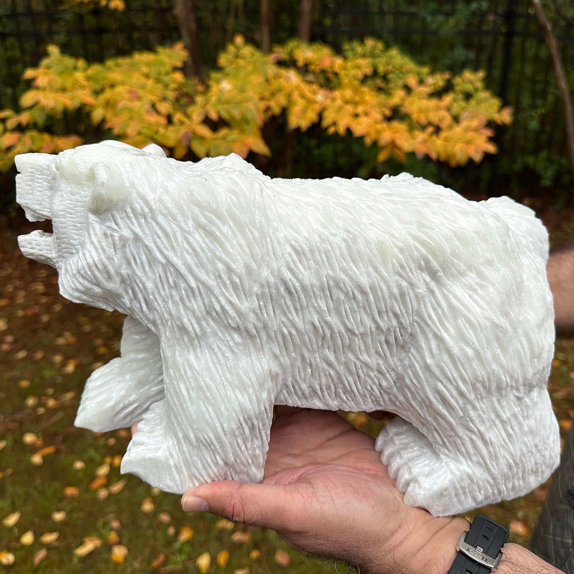 Hand Carved White Jade Bear Gemstone Animal Statue - Natural Jade Stone Sculpture for Home Decor, Office Display, Feng Shui Gift, and Meditation Space