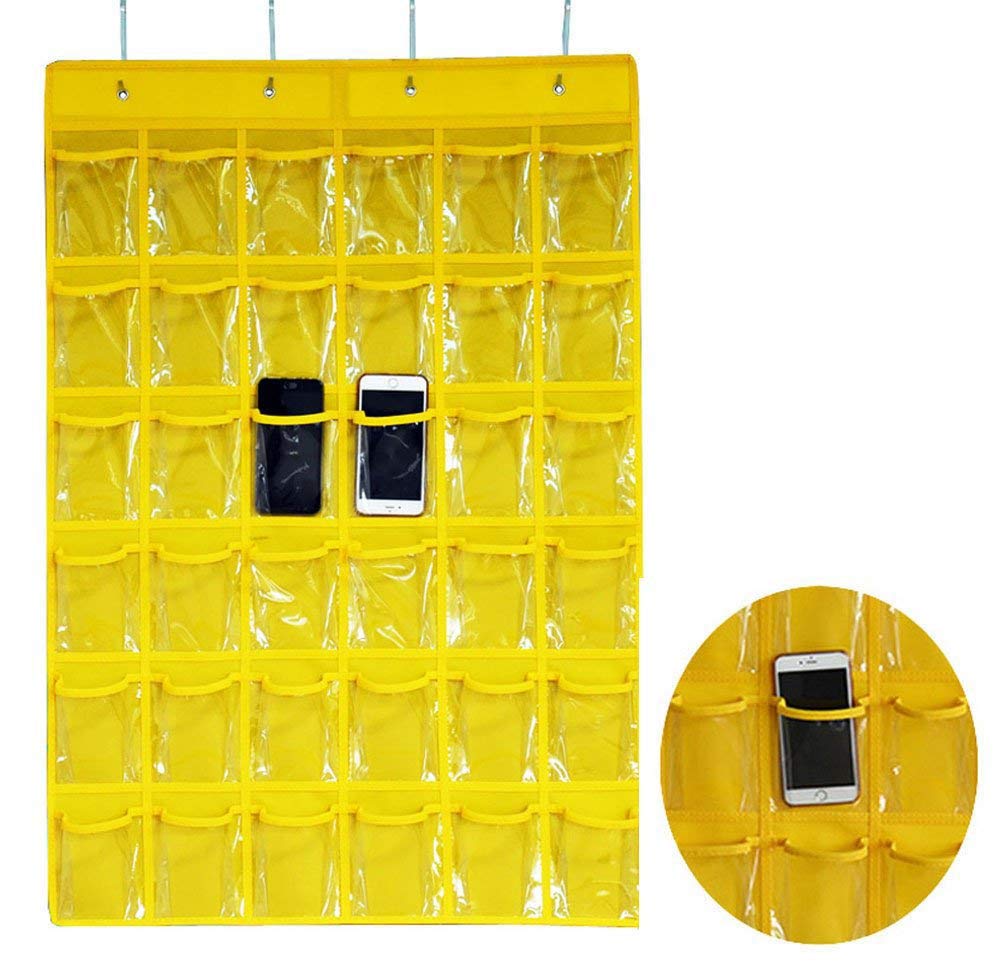 36-Pocket Hanging Cell Phone Holder Organizer for Classroom - Yellow | Wall-Mounted Storage Solution for Phones, Tablets & School Supplies