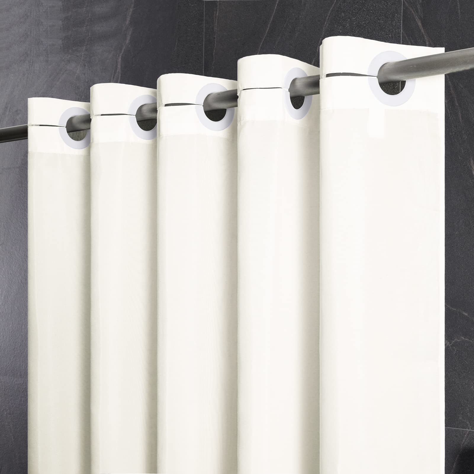 Stall Size Shower Curtain No Hook - Polyester Fabric Narrow Bathroom Curtain Liner with 6 Plastic Grommets, Machine Washable & Waterproof Hotel Style Shower Curtain for Small Bathrooms - Beige, 48x84 Inches - Perfect for Apartments, Dorms & Tiny Bathrooms