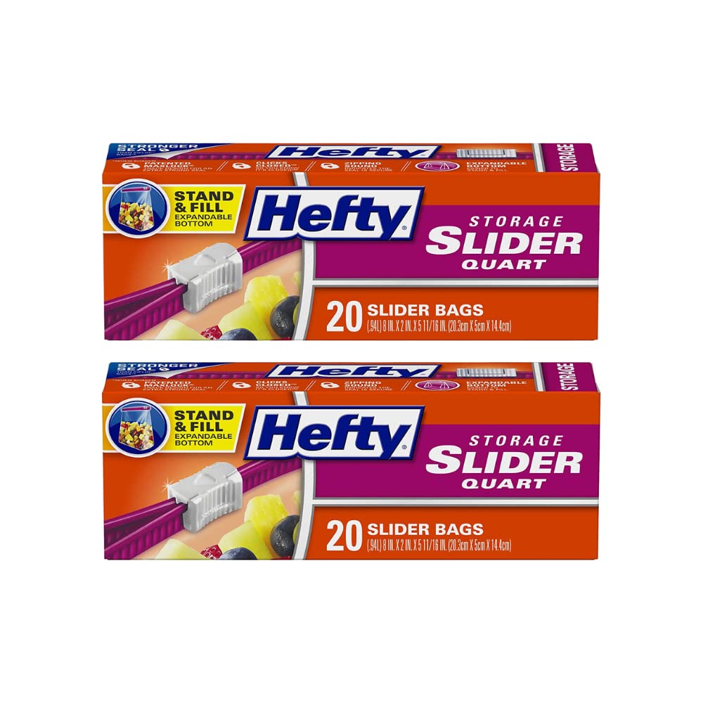 Heavy Duty Slider Storage Bags - 20 Count Quart Size for Food, Snacks, and Meal Prep | Reusable Freezer Bags with Secure Zip Closure | Perfect for Kitchen, Travel, and Organization