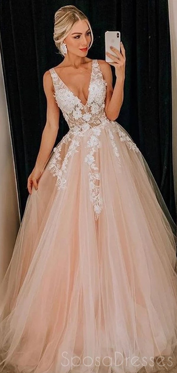 Elegant A-Line Tulle V-Neck Applique Prom Dress for Sweet 16 | Formal Evening Gown for Homecoming, Quinceañera & Special Occasions | Style 12506