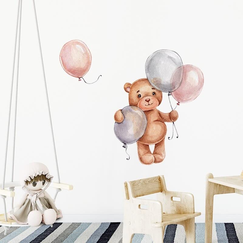 Teddy Bear Wall Sticker - Peel and Stick Vinyl Decal for Kids Room, Nursery & Home Decor (Teddy with Balloons) - Perfect for Birthday Parties, Baby Showers & Children's Bedroom Wall Art