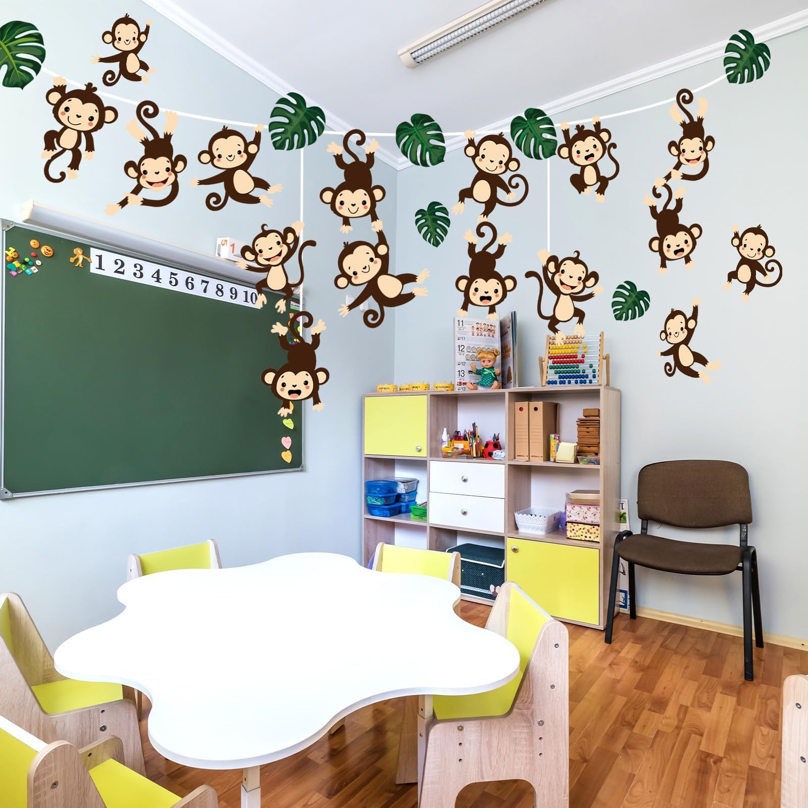 36pcs Safari Birthday Party Decorations - Jungle Theme Hanging Monkey Cutouts, Animal Wall Decor for Kids Classroom, Bulletin Board & Wild One Birthday Party Supplies | Perfect for Jungle Safari Themed Parties, Baby Showers & School Events