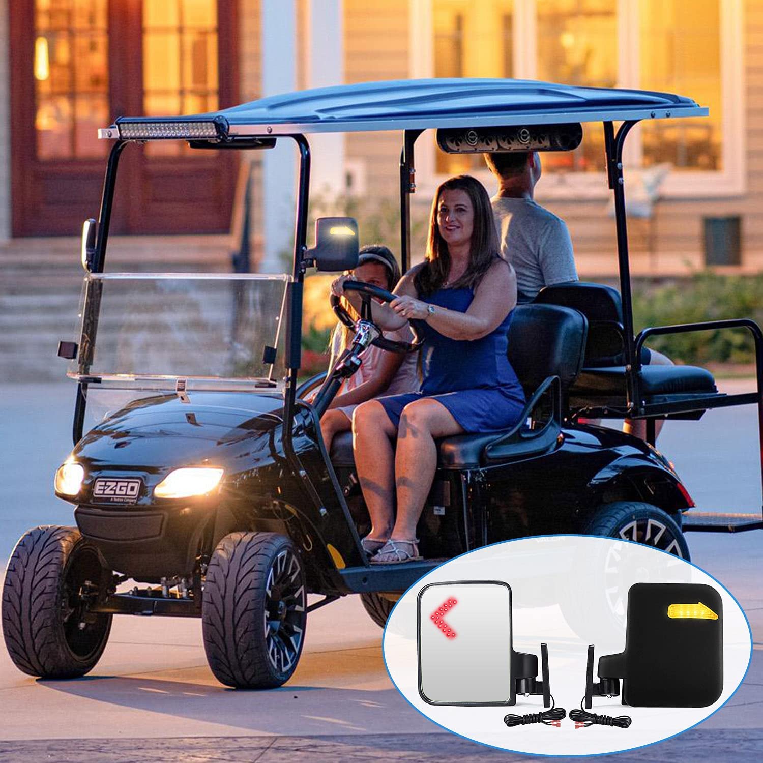 Universal Golf Cart Side Mirrors with Turn Signal Lights - Rear View Mirror Compatible with Club Car, EZGO & Yamaha Golf Carts - Perfect for Safe Driving on Golf Courses & Neighborhood Streets