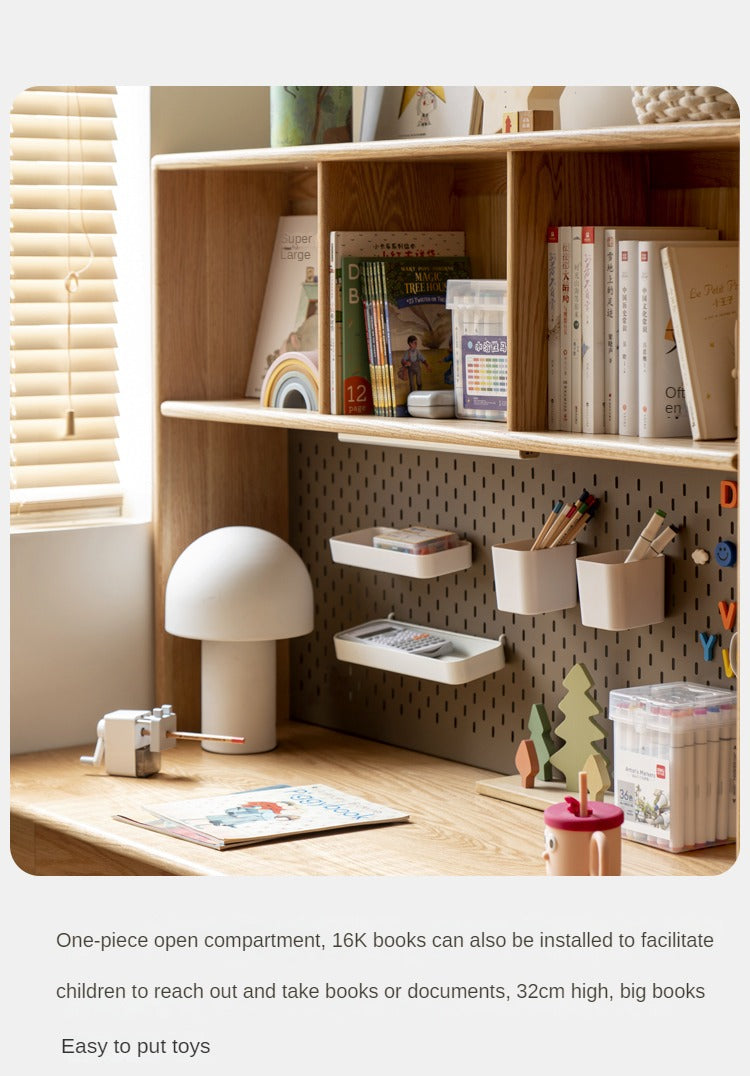 Solid Oak Wood Adjustable Height Kids Study Desk with Bookshelf - Perfect for Homework, Reading & Organizing in Bedroom or Playroom