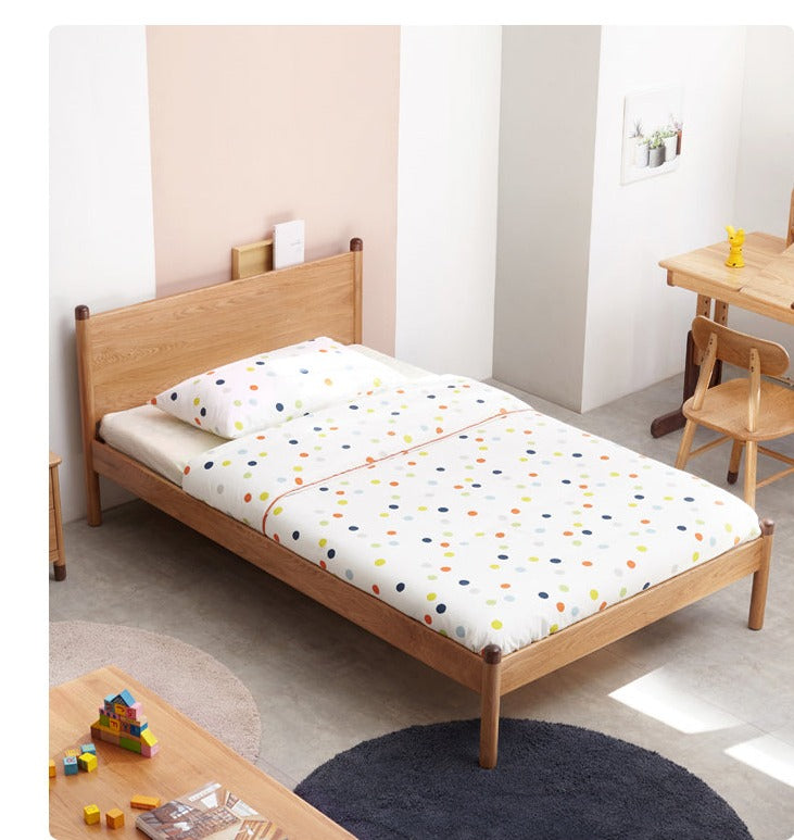 Solid Oak Wood Kids Bed - Sturdy & Safe Children's Bedroom Furniture for Toddlers & Teens - Perfect for Bedrooms, Daycare, and Guest Rooms
