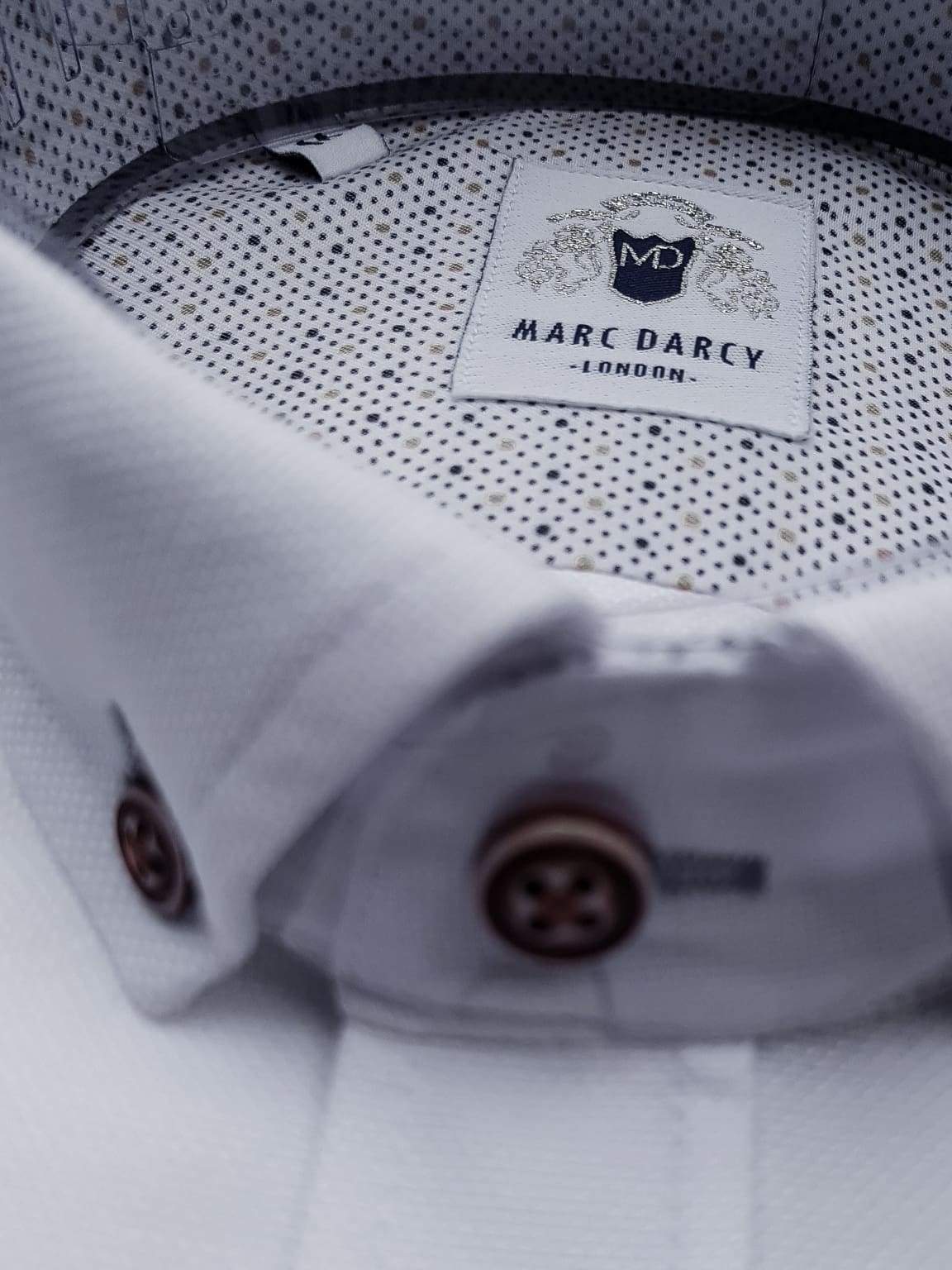 Marc Darcy Charlie White Button Down Collar Shirt With Tan Buttons - Classic Oxford Dress Shirt for Men, Business Casual & Formal Wear