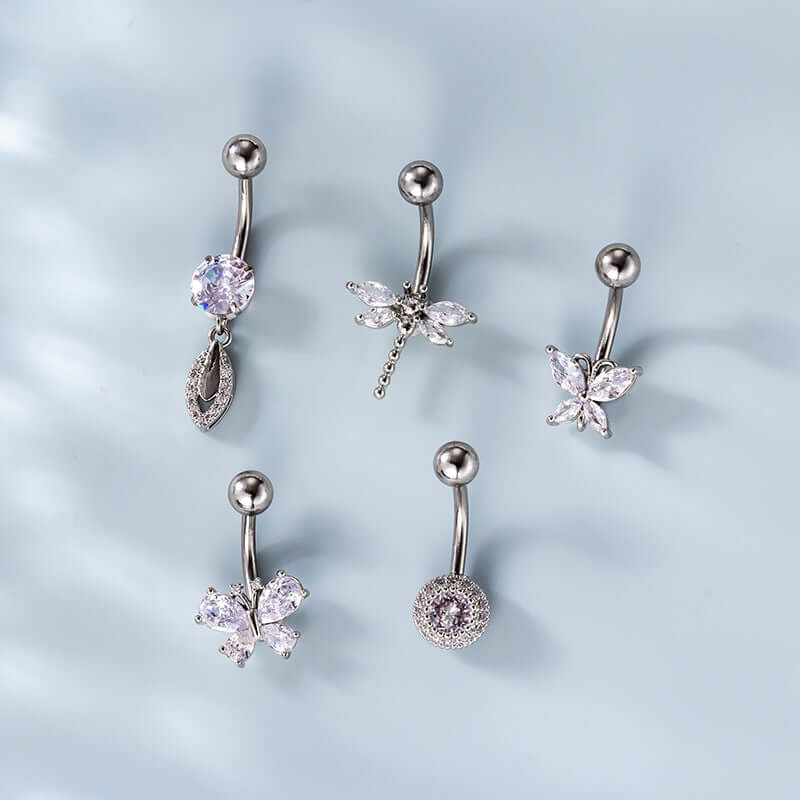 14G Dragonfly Belly Button Rings - Stainless Steel Insect Navel Piercing Jewelry for Women | Perfect for Summer Outfits & Beach Parties