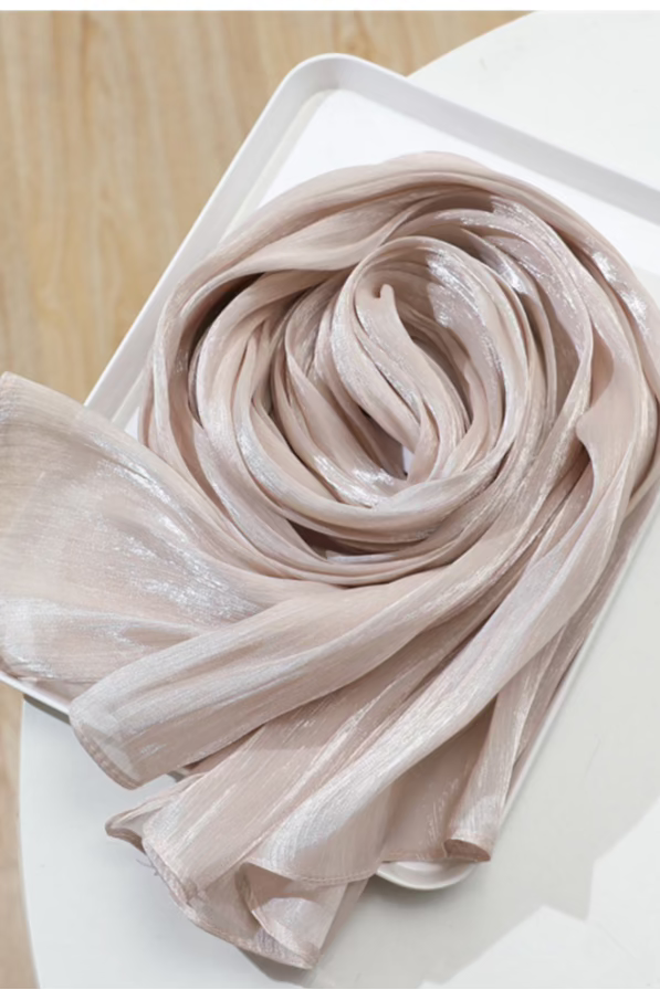 Jimmy Choo Organza Hijab Scarf - Nude Color Elegant Muslim Headscarf for Women - Perfect for Daily Wear, Special Occasions & Modest Fashion