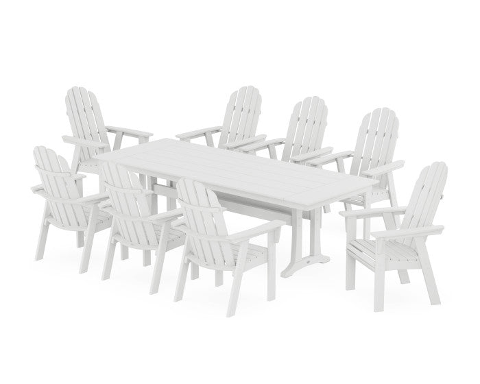 POLYWOOD Vineyard 9-Piece Curveback Adirondack Farmhouse Outdoor Dining Set with Trestle Legs - Perfect for Patio, Garden, and Backyard Gatherings