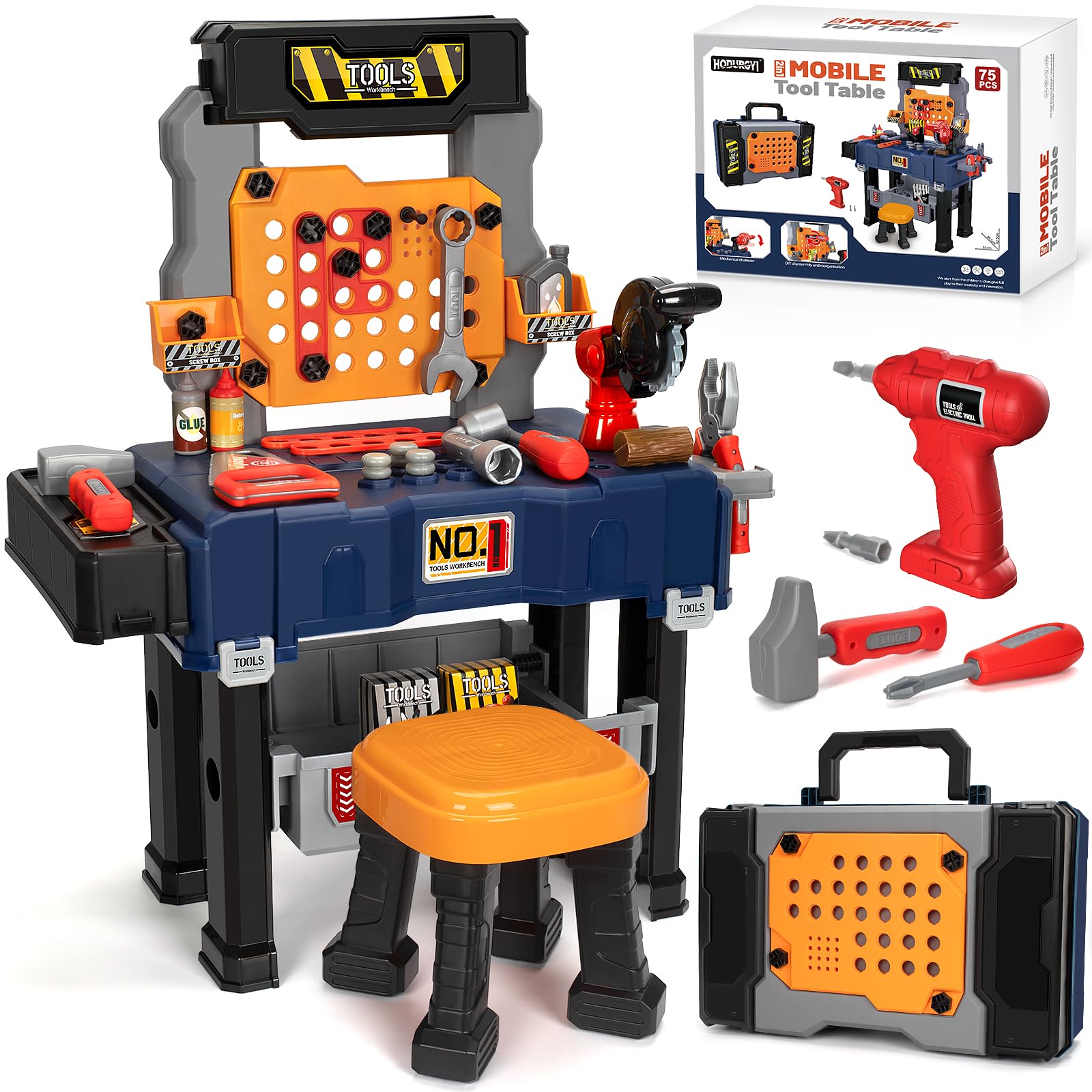 **Kids Tool Bench Set with Electric Drill & Chair - Construction Toy for Boys & Girls Ages 3-5 - Christmas & Birthday Gift - Transformable Tool Box for Pretend Play - Perfect for DIY & Role-Playing Fun**