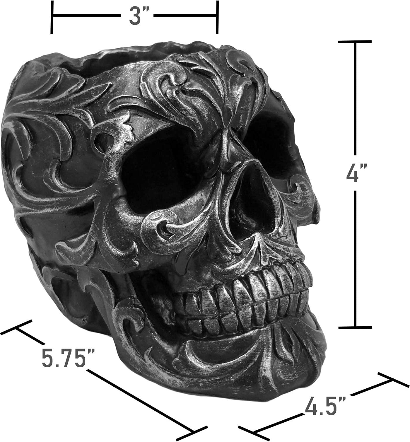 DWK Skull Victorian Gothic Decorative Pen Holder - Gothic Office Supplies & Black Desk Organizers - Halloween Desk Decor (5 Inches) - Perfect for Dark Aesthetic Workspace & Gothic Home Decor