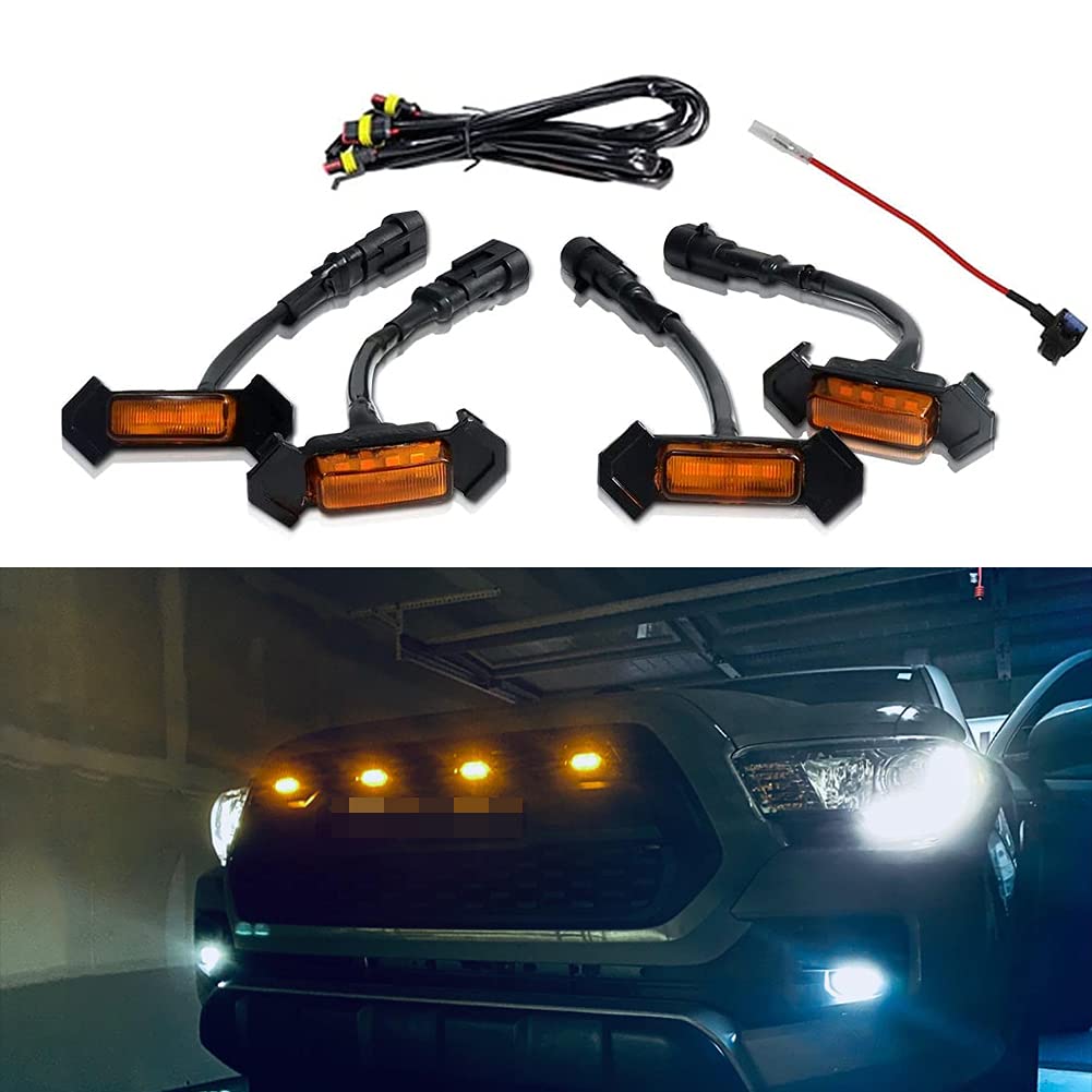 4PCS Amber LED Grill Lights for 2016-2019 Toyota Tacoma TRD PRO - Durable Off-Road Lighting for Enhanced Visibility & Style