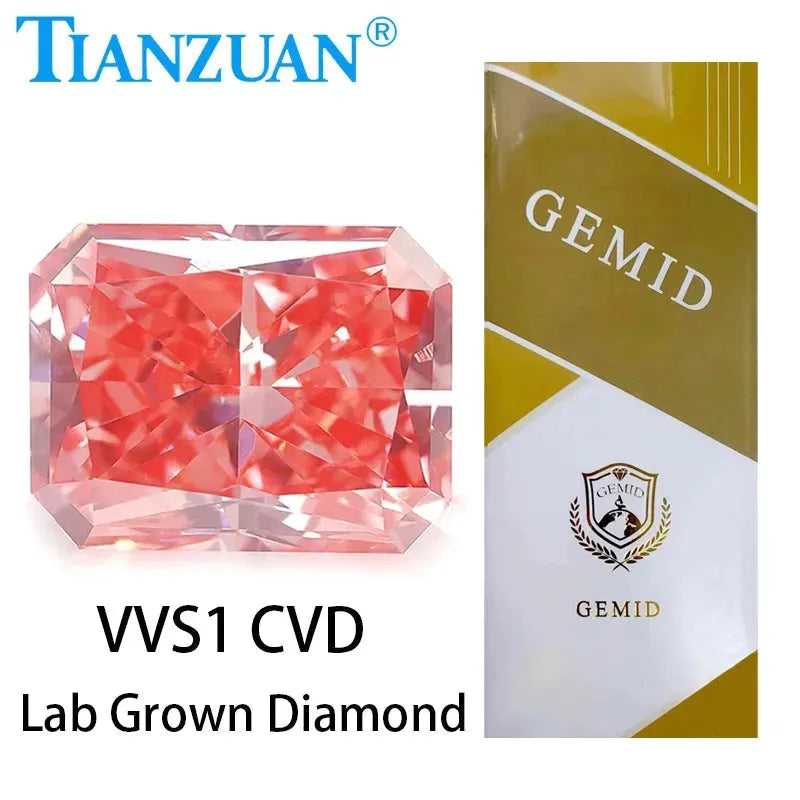 1.212CT Lab Grown CVD Radiant Cut Fancy Vivid Pink Diamond - VVS1 Clarity, 2EX Cut, GEMID Certified Loose Gemstone for Engagement Rings & Fine Jewelry Making