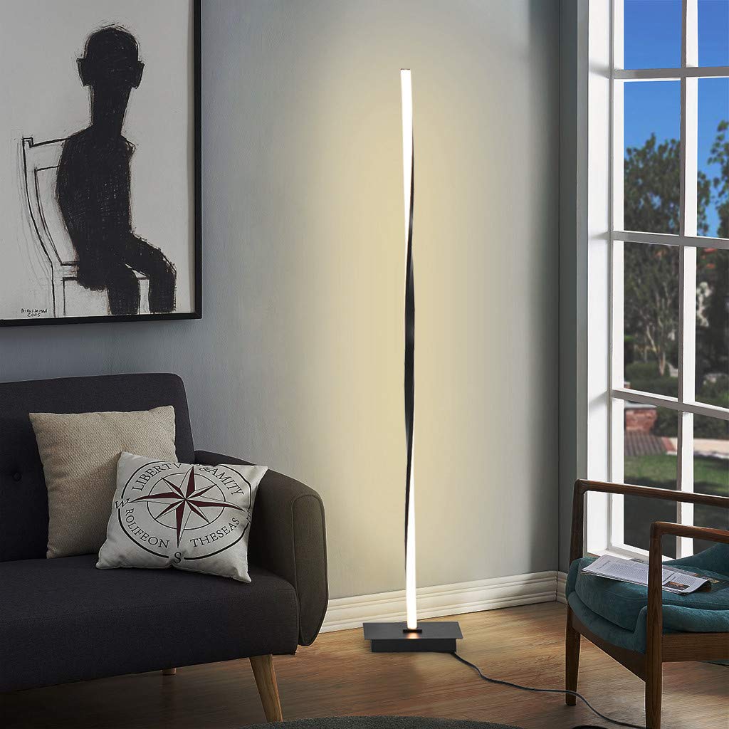 49In LED RGB Floor Lamp with Built-in Light Strip - 20W Modern Standing Pole Light for Living Room, Bedroom, Gaming & Party - Adjustable Brightness & Colors - Perfect for Ambiance, Reading & Home Decor (Black)