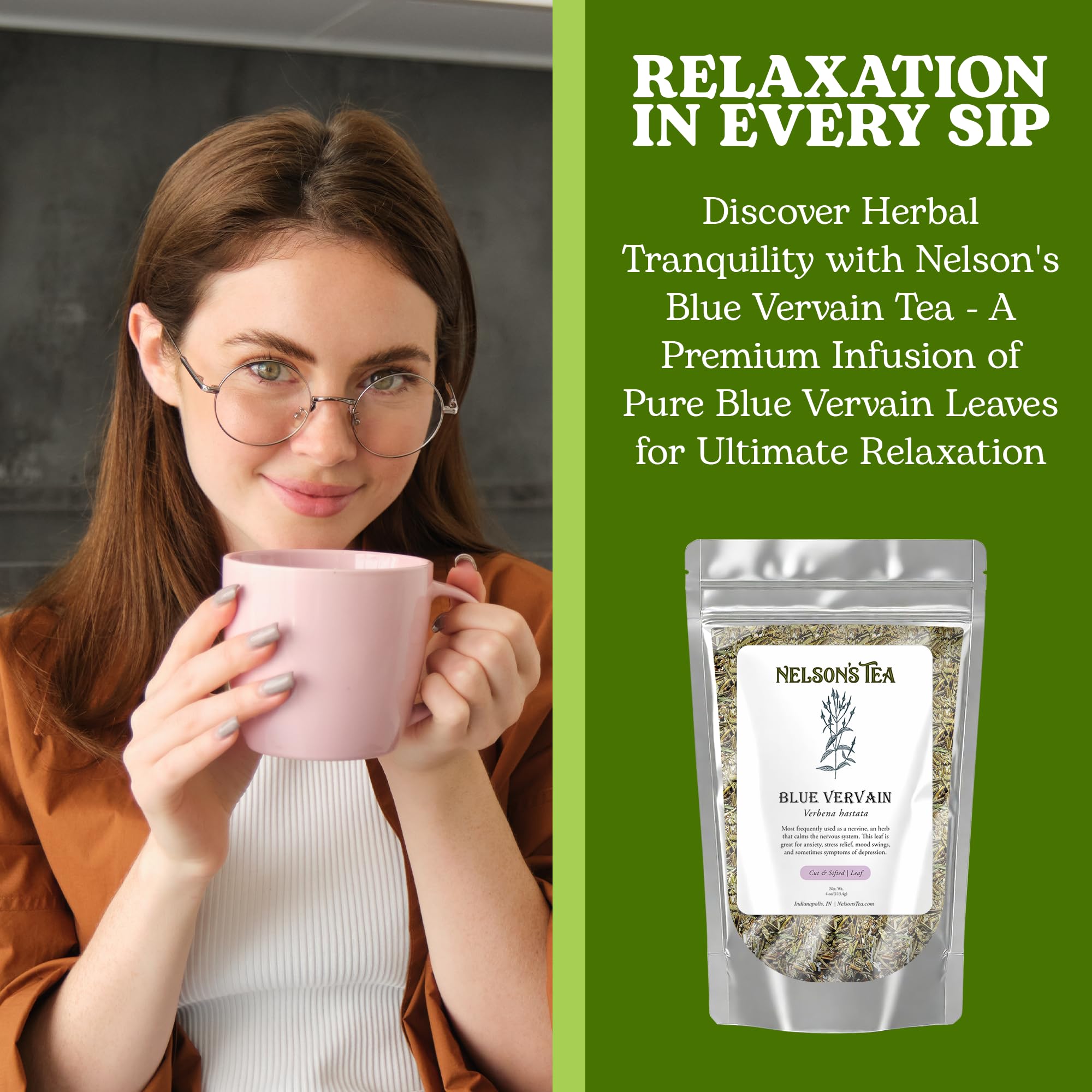 Premium Blue Vervain Loose Leaf Tea (Verbena Hastata) - 4 oz Cut & Sifted Dried Herb for Relaxation & Stress Relief - Perfect for Evening Tea Rituals & Herbal Remedies