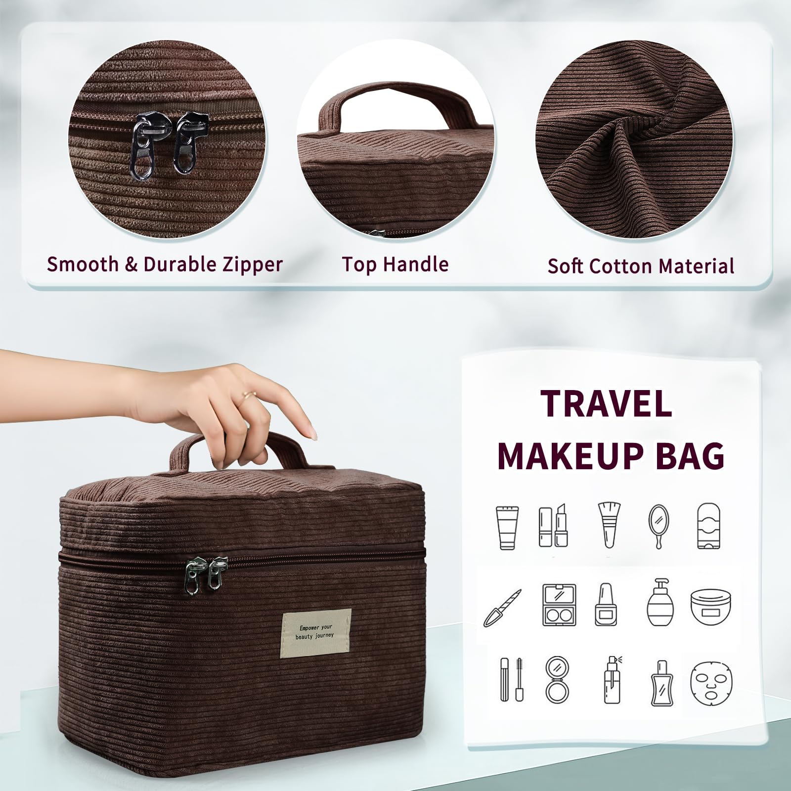 4 Pack Corduroy Makeup Bags for Women - Aesthetic Cute Cosmetic Organizer Set with Zipper, Multi-Size Travel Toiletry Pouches (Khaki) | Perfect for Travel, Gym & Daily Beauty Essentials Storage